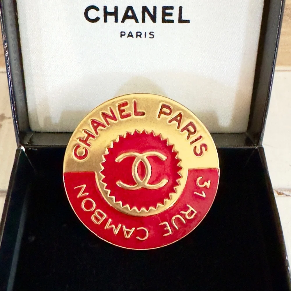 Chanel 31 Rue Cambon Brooch- Gold With Red